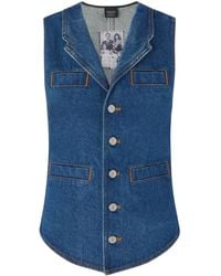 Pinko - Tailored Denim Vest With Notched Lapel And Flap Pockets - Lyst