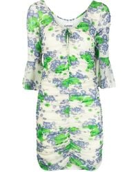 Ganni - Abito Corto A Fiori Con Ruches - Lyst