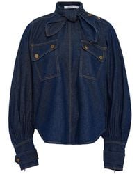 Zimmermann - Denim Blouse Met Cargo Zakken En Strikdetail - Lyst