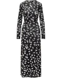 Stella McCartney - Robe Longue À Manches Longues Noire En Filet À Motif De Colombes - Lyst