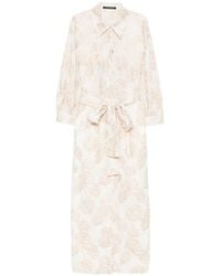 Luisa Cerano - Leaf-Embroidered Belted Midi Dress - Lyst