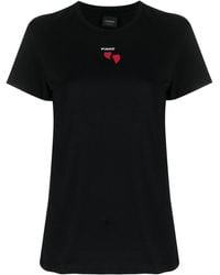 Pinko - Cropped-T-Shirt mit Herzstickerei - Lyst