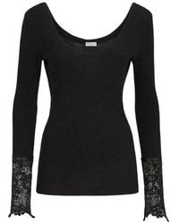 Brunello Cucinelli - Pull Côtelé En Jersey De Laine Avec Poignets Brodés De Dentelle - Lyst