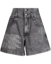 Izzue - Short taille haute en jean à slogan imprimé - Lyst