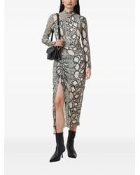 AllSaints - Midikleid mit Schlangenleder-Print - Lyst