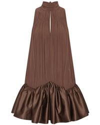 ROTATE BIRGER CHRISTENSEN - Gathered Sleeveless Mini Dress With Ruffled Hem And Tied Bow - Lyst