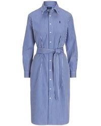 Polo Ralph Lauren - Striped-Pattern Belted Midi Dress - Lyst