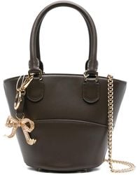 Self-Portrait - Leather Bucket Bag With Bow Charm - Lyst