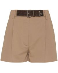 Prada - Gabardine Belted Shorts - Lyst