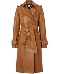 Burberry Topstitch Detail Lambskin Trench Coat - Brown