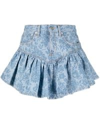 Alessandra Rich - Floral-print Denim Mini Skirt - Lyst