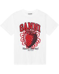 Ganni - Printed Cotton T-shirt - Lyst