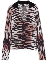 Pinko - Tiger-Print V-Neck T-Shirt - Lyst
