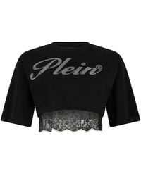 Philipp Plein - Lace Cropped T-Shirt - Lyst