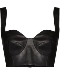ANOUKI Corset-style Faux-leather Cropped Top - Black
