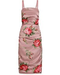 Dolce & Gabbana - Floral-Print Ruched Midi Dress - Lyst