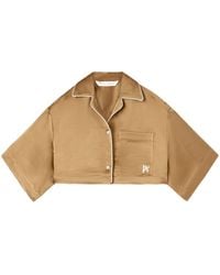 Palm Angels - Monogram-Embroidered Satin Cropped Shirt - Lyst