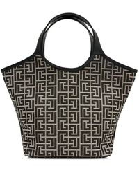 Balmain - Monogram-Pattern Leather-Trim Tote Bag - Lyst