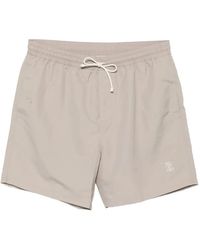 Brunello Cucinelli - Logo-Embroidered Drawstring Swim Shorts - Lyst