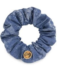 Etro - Cotton And Linen Jacquard Denim Scrunchie With Leafy Motif - Lyst