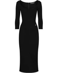 Dolce & Gabbana - Viscose Blend Logo Plaque Midi Dress - Lyst