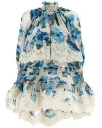 Zimmermann - Alchemy Floral-Print Lace-Trim Mini Dress - Lyst