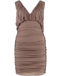 Saint Laurent - Ruched V-Neck Minidress - Lyst