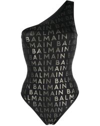 Balmain - Maillot De Bain Asymétrique À Logo Pailleté - Lyst