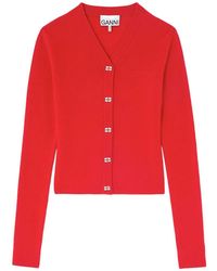 Ganni - Logo-Button V-Neck Cardigan - Lyst