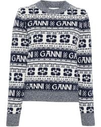 Ganni - ホワイト&ブルー ジャカード セーター - Lyst