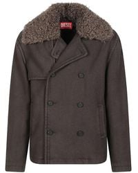 DIESEL - Shearling-Collar Double-Breasted Jacket - Lyst