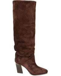 Jimmy Choo - 85 Mm Suède Knielaarzen Met Vierkante Neus - Lyst