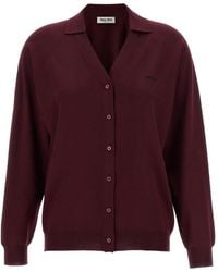 Miu Miu - Logo-Intarsia Wool Cardigan - Lyst
