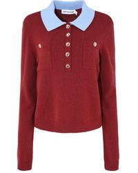 Self-Portrait - Patch-Pockets Knitted Polo Top - Lyst