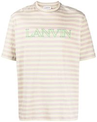 Lanvin - Striped Logo-embroidered T-shirt - Lyst