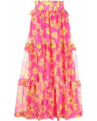 P.A.R.O.S.H. - Floral-print Tiered Maxi Skirt - Lyst