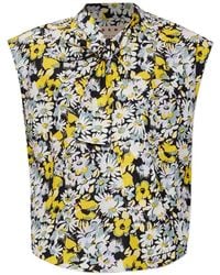 Marni - Floral-Print Pussy-Bow Top - Lyst