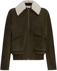 Marni - Shearling Collar Zip-up Leather Jacket - Lyst