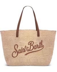 MC2 Saint Barth - Leather-Embroidered Raffia Shoulder Bag - Lyst
