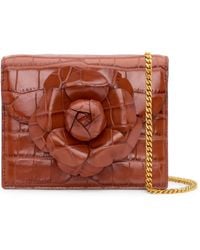 Oscar de la Renta - Mini Tro Crocodile-Effect Floral-Appliqué Cutch Bag - Lyst