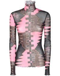 PUCCI - Valdimontone Print High-Neck Tulle Top - Lyst