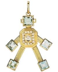 Van Robot - Pendentif Mini Piccolo Robot Serti De Diamants Et D'Aigue-Marine - Lyst