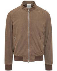 Herno - Zip-Up Suede Bomber Jacket - Lyst