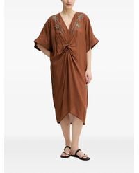 Lola Casademunt - Bead-Embellished Twist-Front Midi Dress - Lyst