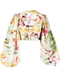 Acler - Abstract-print Puff-sleeves Top - Lyst