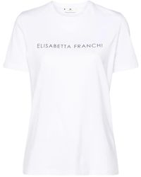 Elisabetta Franchi - Katoenen T-Shirt Verfraaid Met Stras - Lyst