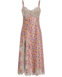Dolce & Gabbana - Lace-Detail Floral-Print Midi Dress - Lyst