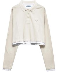 Prada - Long-Sleeved Piqué And Jersey Polo Shirt - Lyst