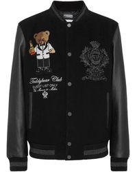 Philipp Plein - Wool & Leather Varsity Bomber Jacket Teddy Stones - Lyst