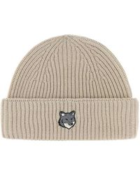 Maison Kitsuné - Maison Kitsun&Eacute Ribbed Wool Beanie With A Cuff And Contrast Logo - Lyst